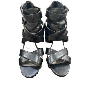 G by Guess sexy black vegan strappy double buckle caged heel sandals Size 10